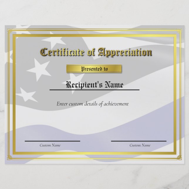 Custom Thin Blue Line Flag Certificate (Front)