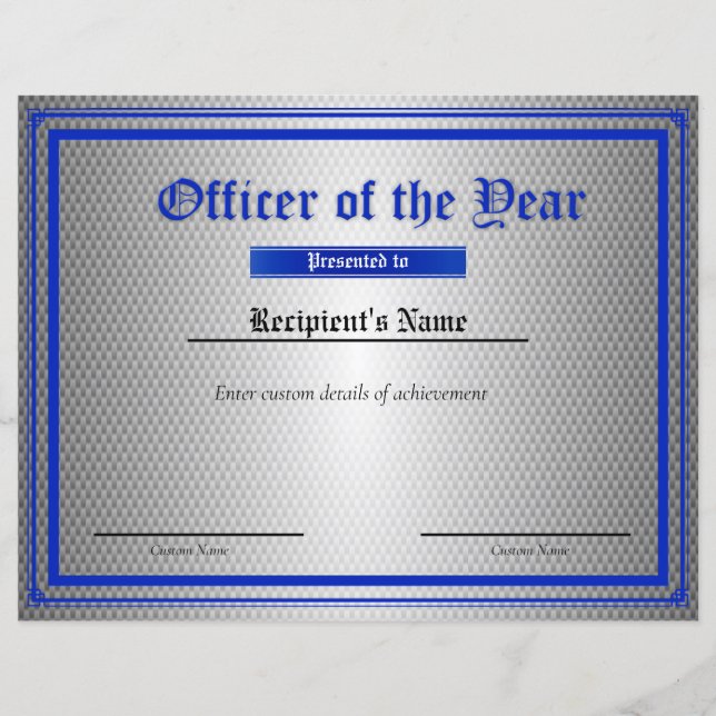 Custom Thin Blue Line Flag Certificate (Front)