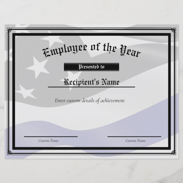 Custom Thin Blue Line Flag Certificate (Front)