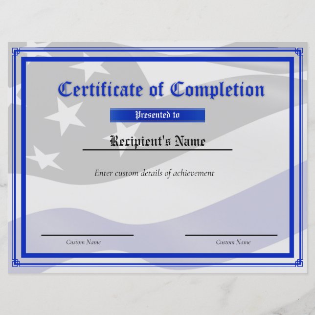 Custom Thin Blue Line Flag Certificate (Front)
