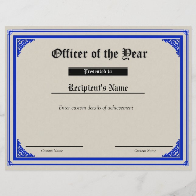 Custom Thin Blue Line Flag Certificate (Front)