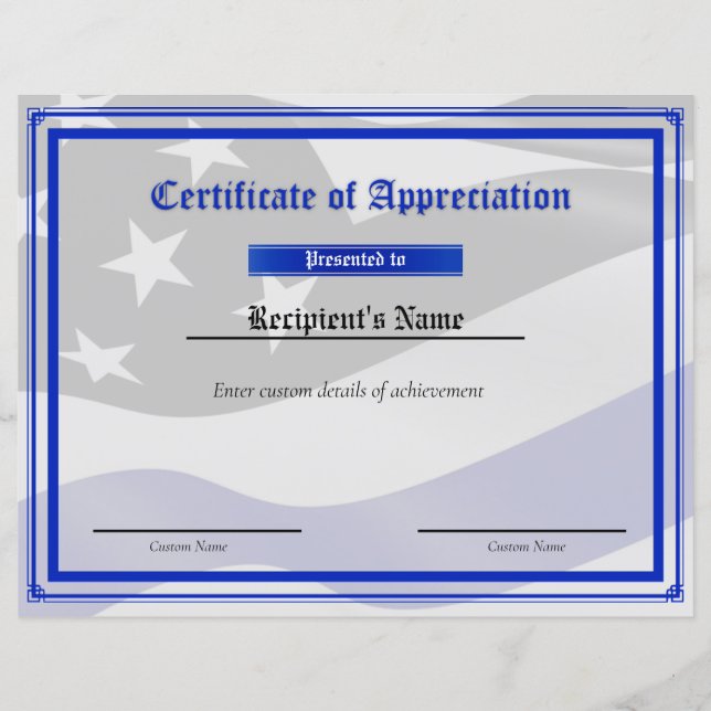 Custom Thin Blue Line Flag Certificate (Front)