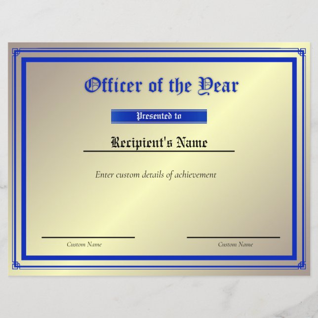 Custom Thin Blue Line Flag Certificate (Front)