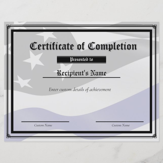 Custom Thin Blue Line Flag Certificate (Front)