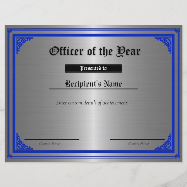 Custom Thin Blue Line Flag Certificate (Front)