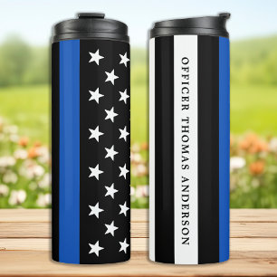 Custom Thin Blue Line Flag Police Officer  Thermal Tumbler