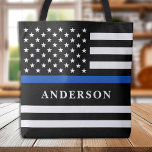 Custom Thin Blue Line Personalised Police Officer  Tote Bag<br><div class="desc">Introducing our new Thin Blue Line Flag Tote Bag, perfect for police officers, police moms, police wives, policewomen, and anyone who wants to show their support for law enforcement. Designed in a modern style, this tote bag features the American flag with a striking Thin Blue Line that represents the courage...</div>