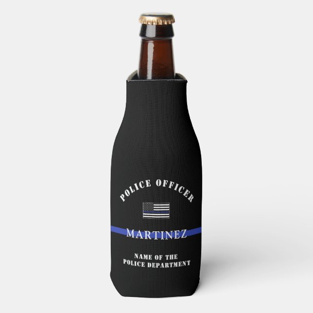 Custom Thin Blue Line Police Officer Appreciation Bottle Cooler (Bottle Front)