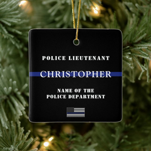 Custom Thin Blue Line Police Officer Appreciation Ceramic Ornament (Tree)