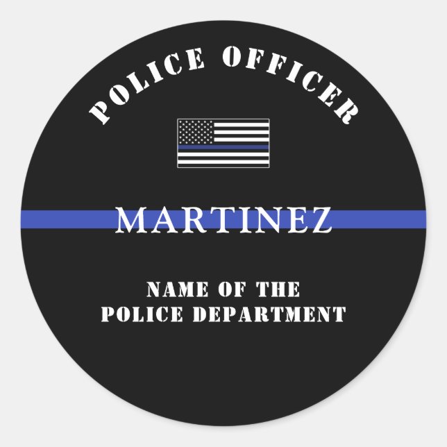 Custom Thin Blue Line Police Officer Appreciation Classic Round Sticker (Front)