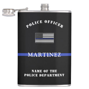 Custom Thin Blue Line Police Officer Appreciation Hip Flask