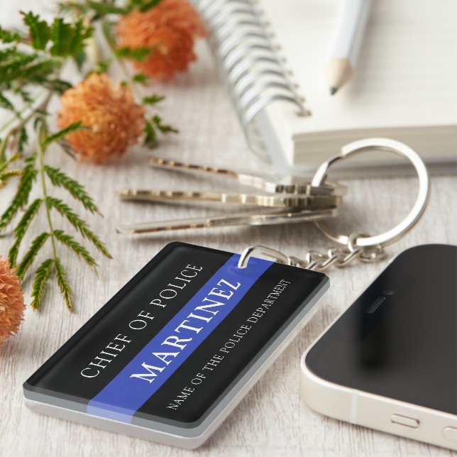 Custom Thin Blue Line Police Officer Appreciation Key Ring (Front Right)