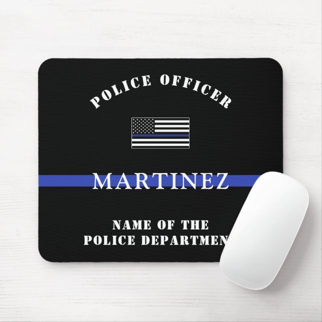 Custom Thin Blue Line Police Officer Appreciation Mouse Mat (With Mouse)