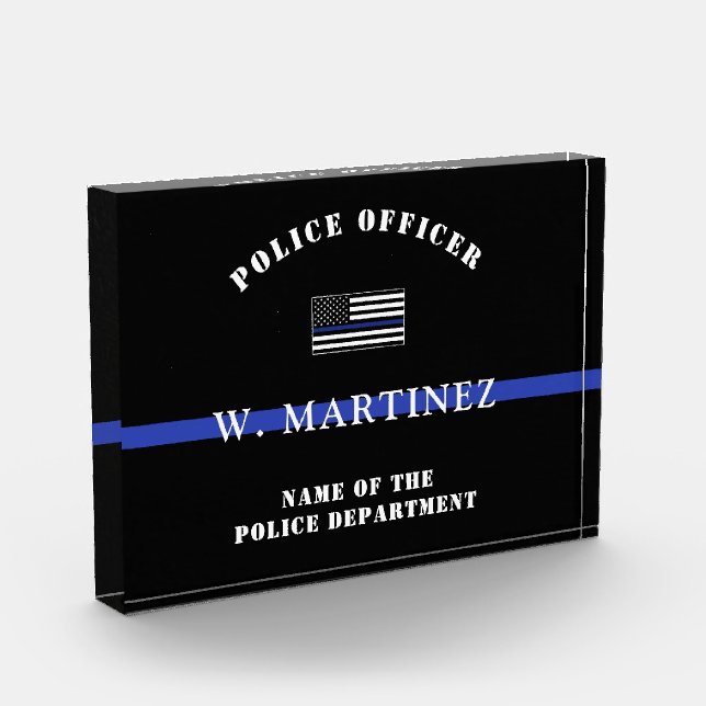 Custom Thin Blue Line Police Officer Appreciation Photo Block (Left)