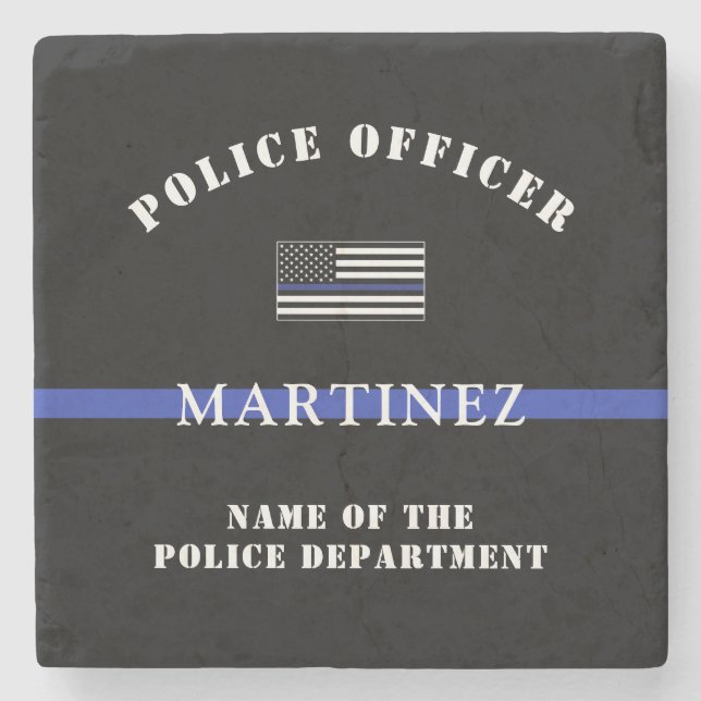 Custom Thin Blue Line Police Officer Appreciation Stone Coaster (Front)