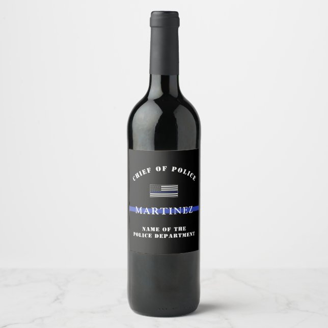 Custom Thin Blue Line Police Officer Appreciation Wine Label (Front)