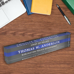 Custom Thin Blue Line Police Officer Department  Nameplate