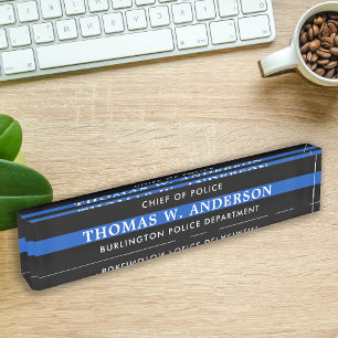Custom Thin Blue Line Police Officer Department Nameplate