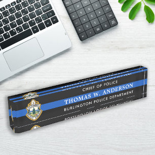 Custom Thin Blue Line Police Officer Dept Logo Nameplate