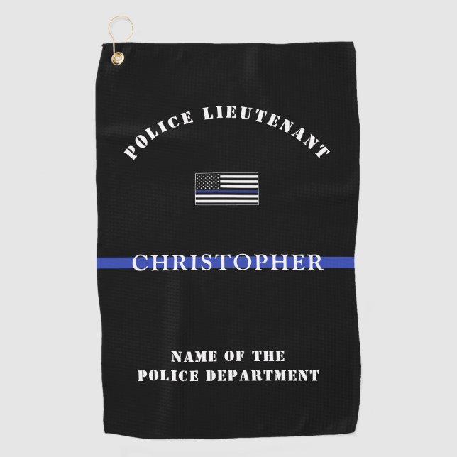 Custom Thin Blue Line Police Officer Flag Golf Towel (Front)