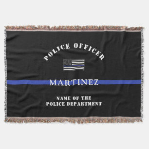 Custom Thin Blue Line Police Officer Police Dept Throw Blanket