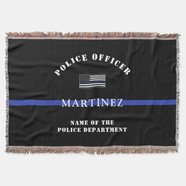 Custom Thin Blue Line Police Officer Police Dept Throw Blanket (Front)