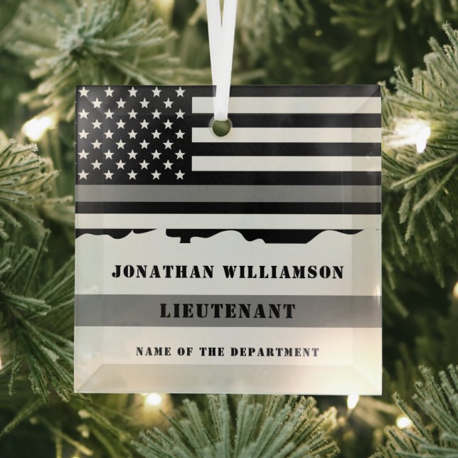 Custom Thin Gray Line Corrections Officer Gifts Glass Tree Decoration (Insitu)