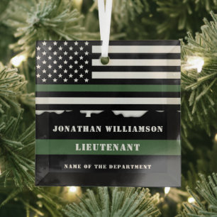Custom Thin Green Line USA Flag Military Soldier Glass Tree Decoration