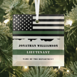 Custom Thin Green Line USA Flag Military Soldier Glass Tree Decoration