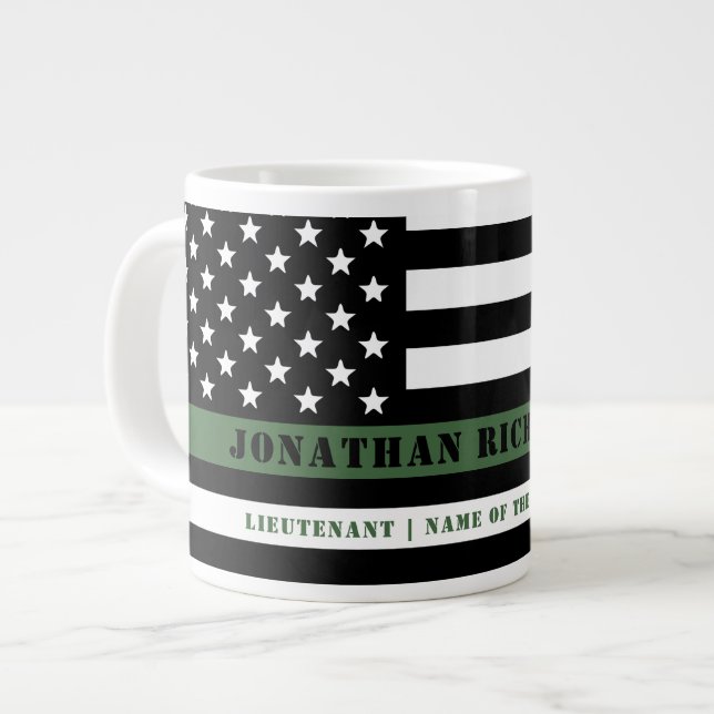 Custom Thin Green Line USA Flag Military Soldier Large Coffee Mug (Front Left)