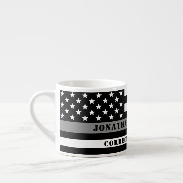 Custom Thin Grey Line Corrections Officer Gifts Espresso Cup (Left)