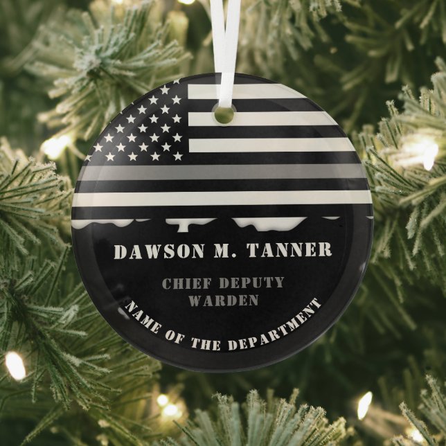 Custom Thin Grey Line Corrections Officer Gifts Glass Tree Decoration (Insitu)