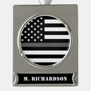 Custom Thin Grey Line Corrections Officer Gifts Silver Plated Banner Ornament