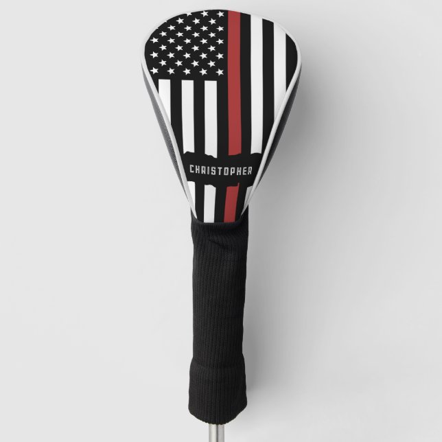 Custom Thin Red Line USA Flag Firefighter Golf Head Cover (Front)