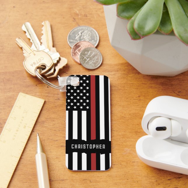 Custom Thin Red Line USA Flag Firefighter Key Ring (Desk)