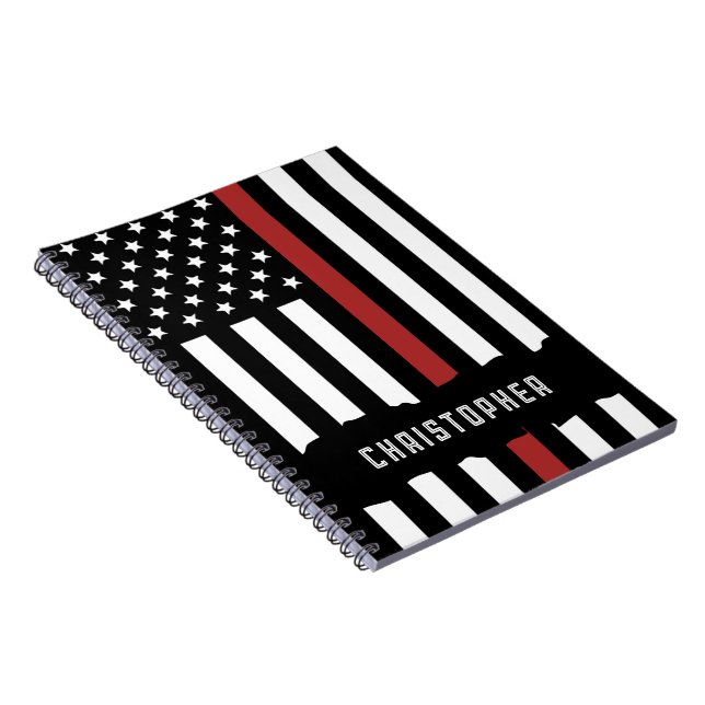 Custom Thin Red Line USA Flag Firefighter Notebook (Right Side)