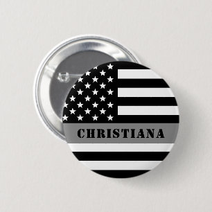 Custom Thin Silver Line Flag Corrections Officer 6 Cm Round Badge