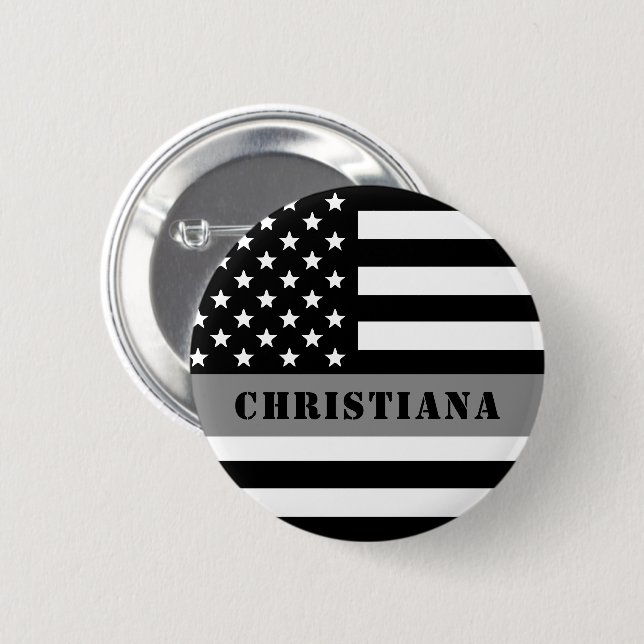 Custom Thin Silver Line Flag Corrections Officer 6 Cm Round Badge (Front & Back)