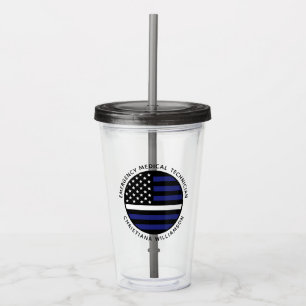 Custom Thin White Line USA Flag EMS EMT  Acrylic Tumbler