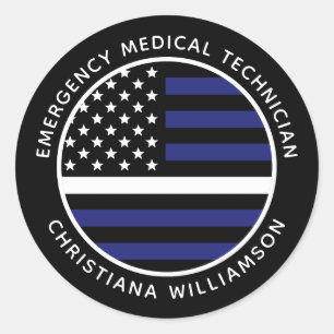 Custom Thin White Line USA Flag EMS EMT  Classic Round Sticker