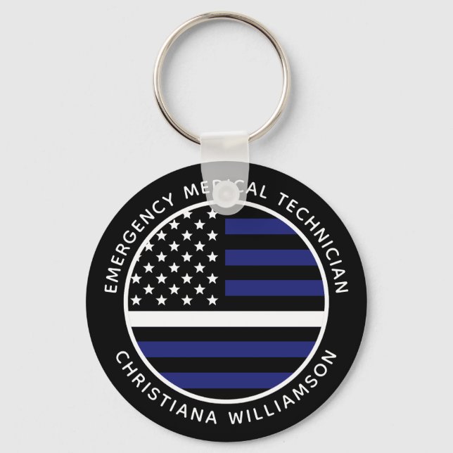 Custom Thin White Line USA Flag EMS EMT  Key Ring (Front)