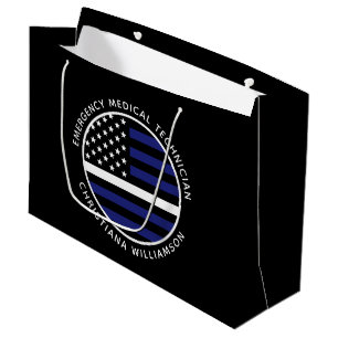 Custom Thin White Line USA Flag EMS EMT  Large Gift Bag