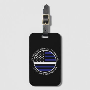Custom Thin White Line USA Flag EMS EMT  Luggage Tag