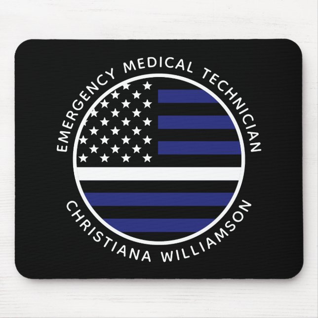 Custom Thin White Line USA Flag EMS EMT  Mouse Mat (Front)