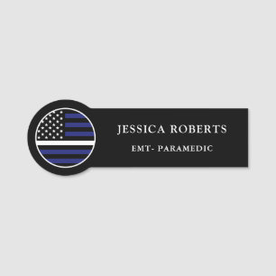 Custom Thin White Line USA Flag EMS EMT  Name Tag