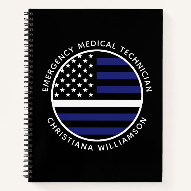 Custom Thin White Line USA Flag EMS EMT  Notebook (Front)