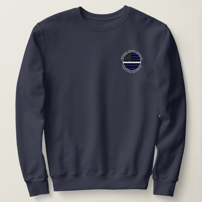 Custom Thin White Line USA Flag EMS EMT  Sweatshirt (Design Front)