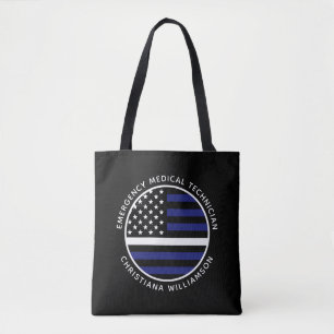 Custom Thin White Line USA Flag EMS EMT  Tote Bag