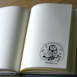 Custom This Book Belongs To, Cute Owl  Rubber Stamp
