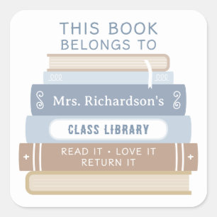 Custom This Book Belongs To Teacher Class Library Square Sticker
